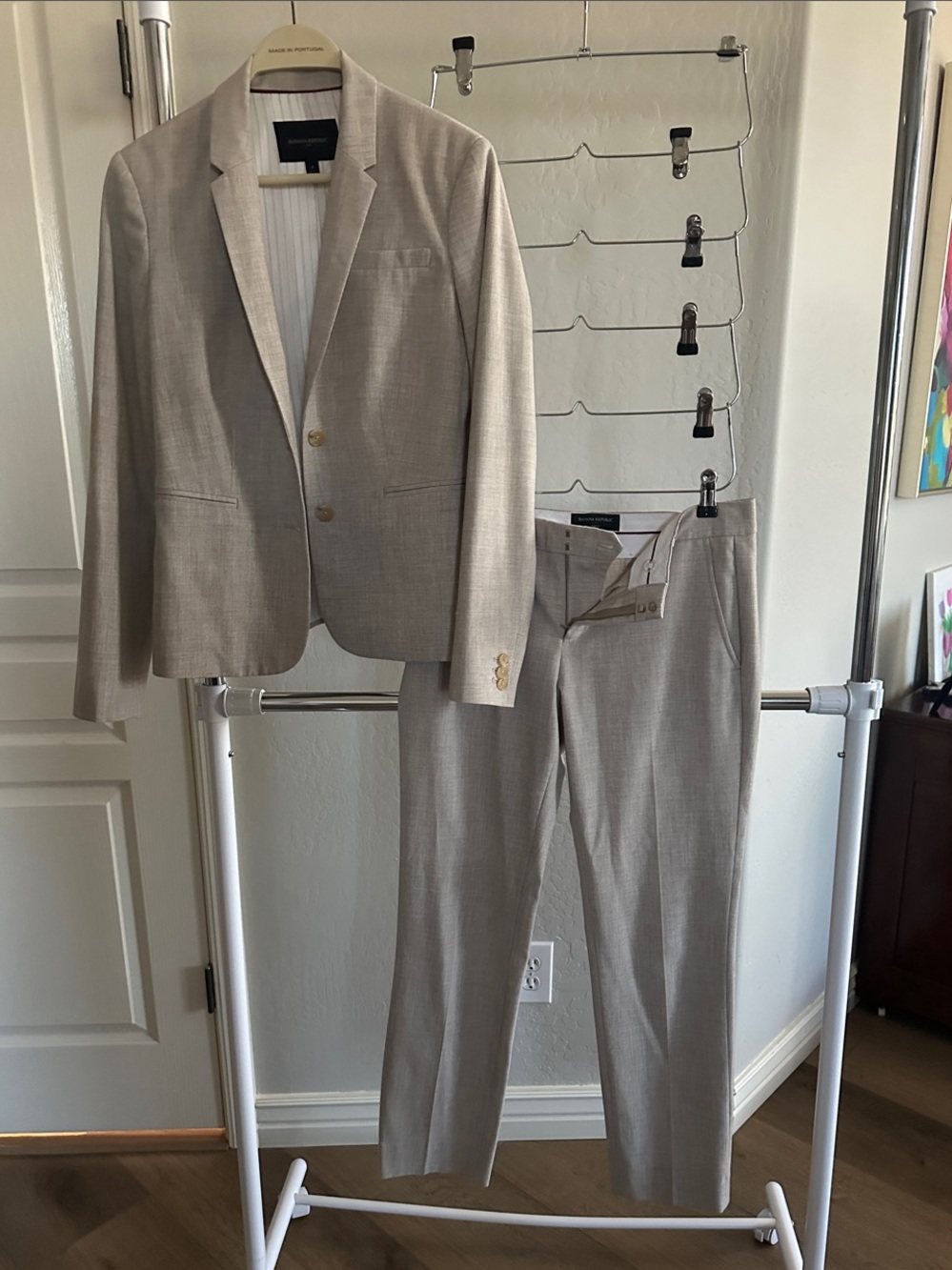 Banana Republic: Light Beige Tailored Blazer and ankle length pants. Lightweight
